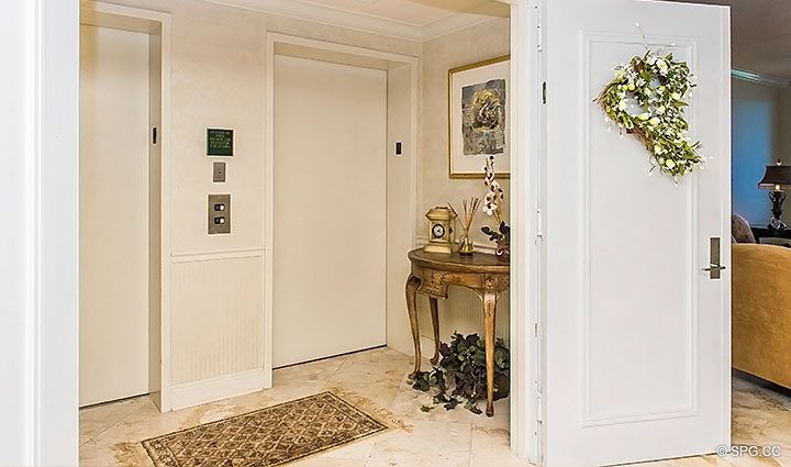 Elevator Entrance and Foyer in Residence 1902 at L Hermitage, Luxury Oceanfront Condominiums Fort Lauderdale, Florida 33308