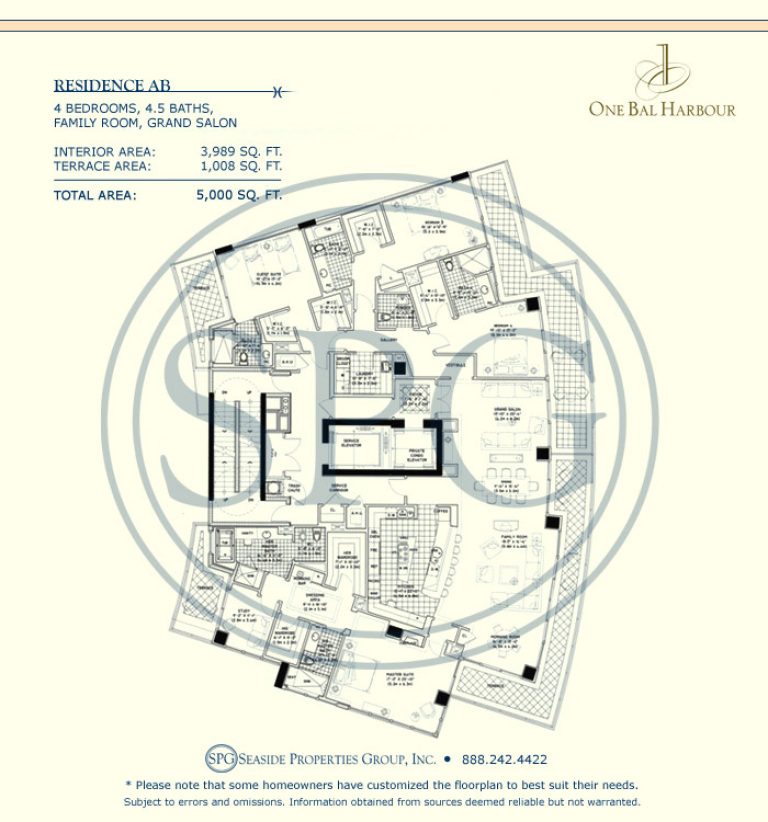 Residence AB Floorplan at One Bal Harbour, Luxury Oceanfront Condo