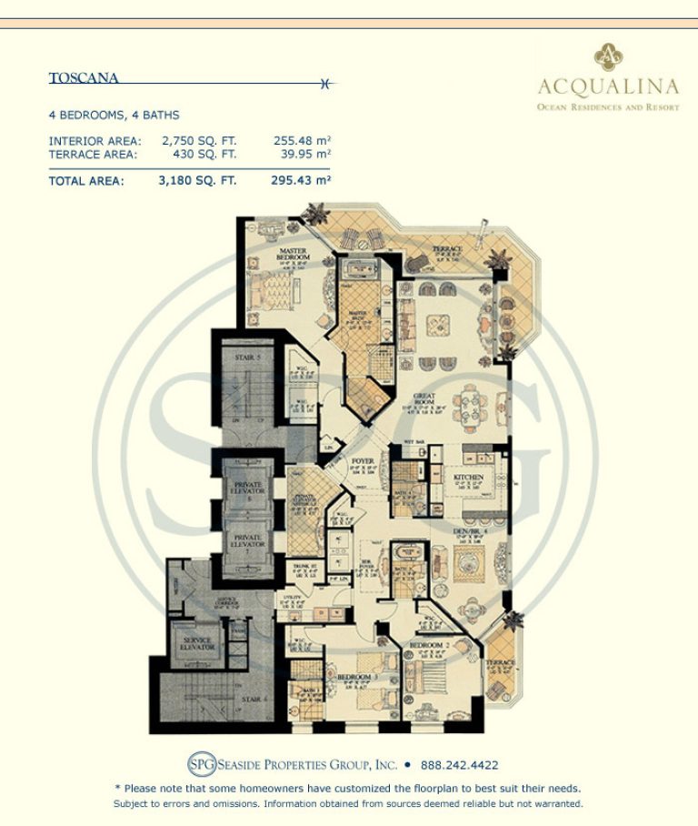 Toscana Floorplan at Acqualina Luxury Oceanfront Condo