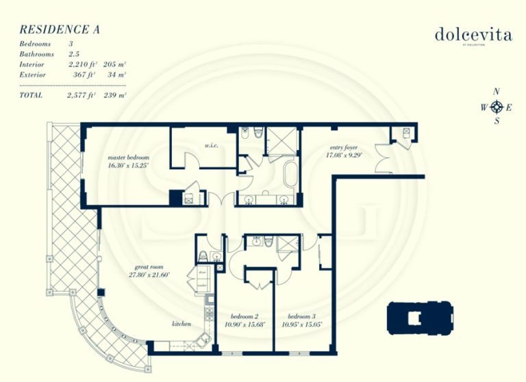 Residence A Floorplan at Dolcevita Luxury Oceanfront Condo on Singer Island