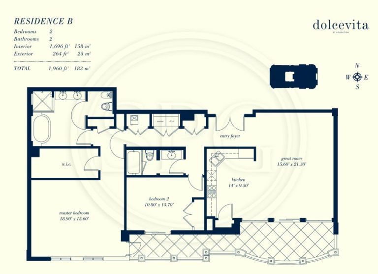 Residence B Floorplan at Dolcevita Luxury Oceanfront Condo on Singer Island
