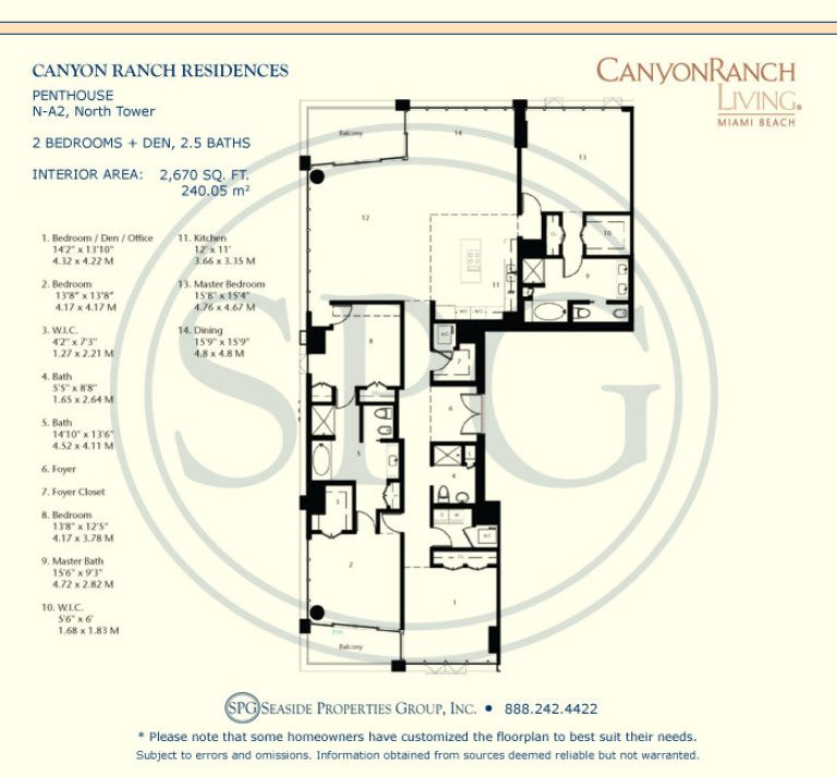 Tower Suite N-A2 Floorplan at Canyon Ranch Living, Luxury Oceanfront Condos on Miami Beach