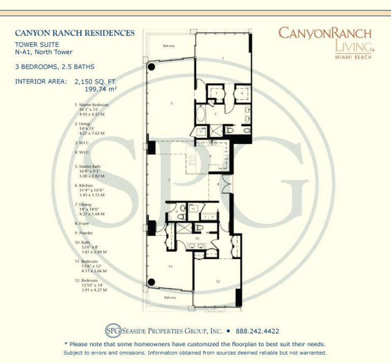 Tower Suite N-A1 Floorplan at Canyon Ranch Living, Luxury Oceanfront Condos on Miami Beach
