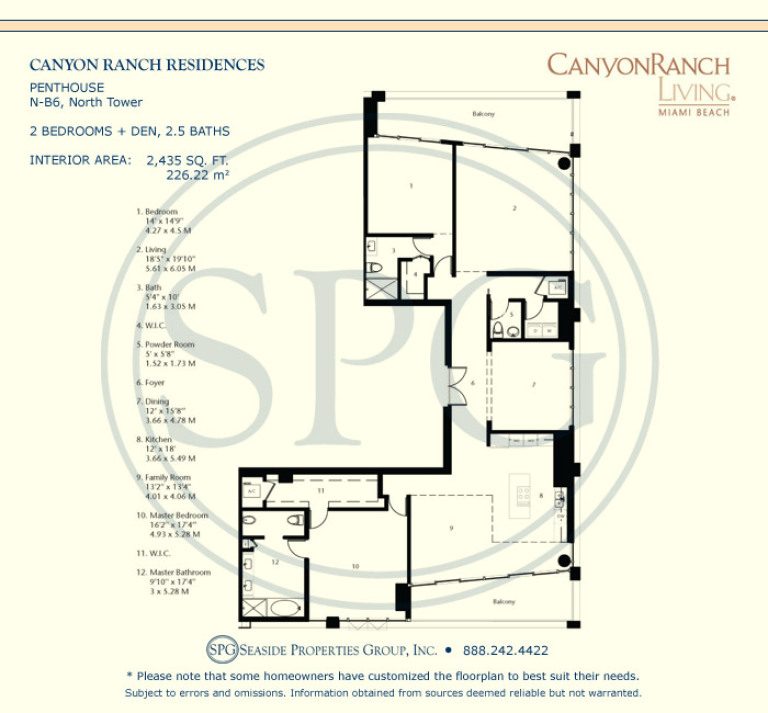 Tower Suite N-B6 Floorplan at Canyon Ranch Living, Luxury Oceanfront Condos on Miami Beach
