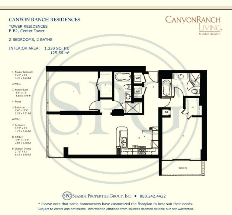 Tower Residence E-B2 Floorplan at Canyon Ranch Living, Luxury Oceanfront Condos on Miami Beach