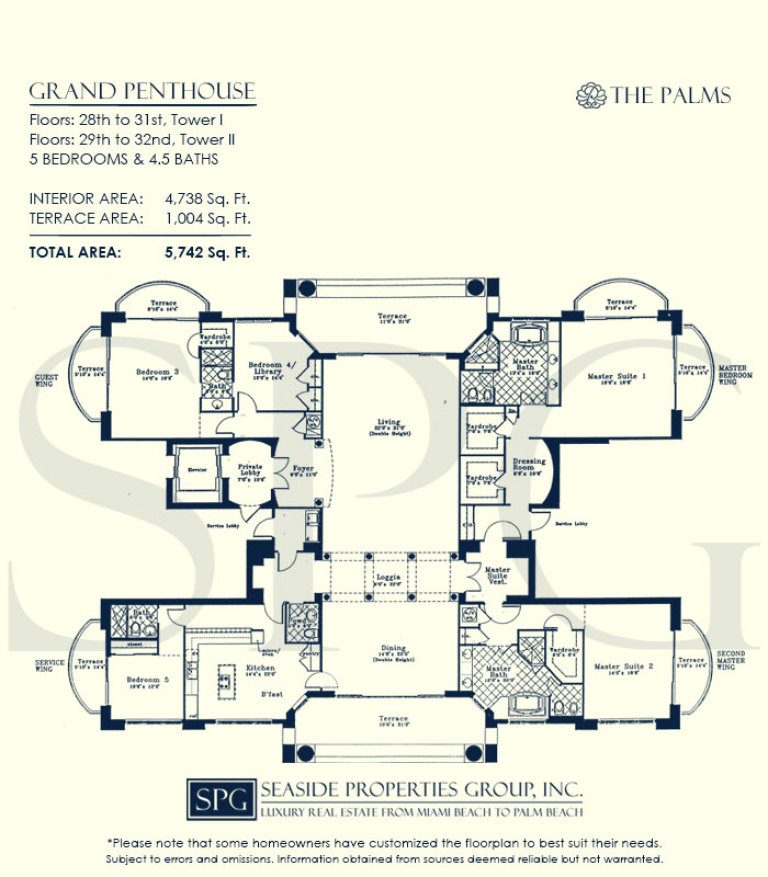 Grand Penthouse Floorplan for The Palms, Tower I South, Luxury Oceanfront Condo in Fort Lauderdale, Florida 33305