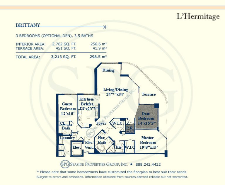 L'Hermitage Floorplan, luxury oceanfront condo