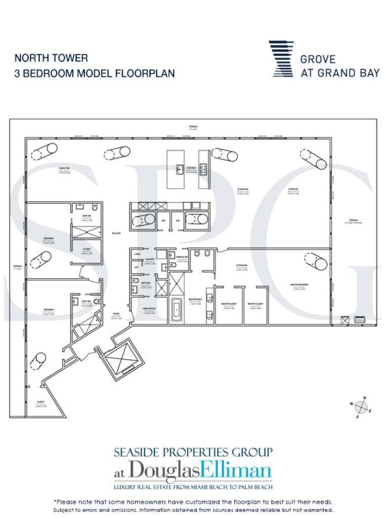 3 Bedroom Model Floorplan for Grove at Grand Bay, Luxury Waterfront Condominiums in Miami, Florida 33133