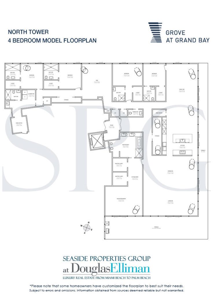 4 Bedroom Model Floorplan for Grove at Grand Bay, Luxury Waterfront Condominiums in Miami, Florida 33133