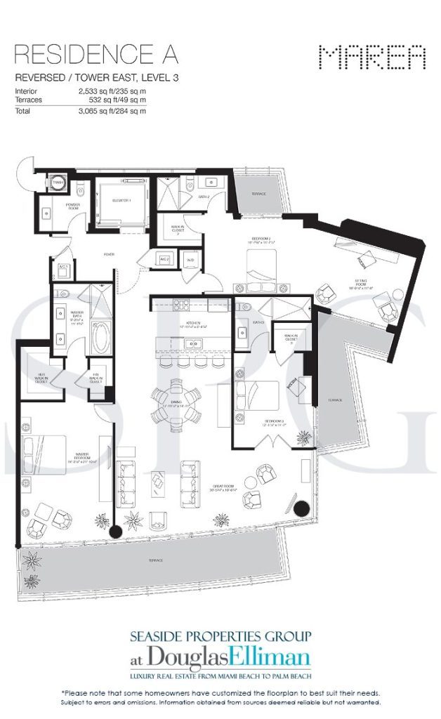 Residence A East Level 3 Floorplan for Marea South Beach, Luxury Seaside Condominiums in Miami Beach, Florida 33139