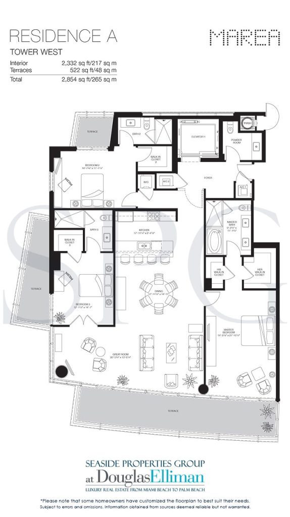 Residence A West Floorplan for Marea South Beach, Luxury Seaside Condominiums in Miami Beach, Florida 33139