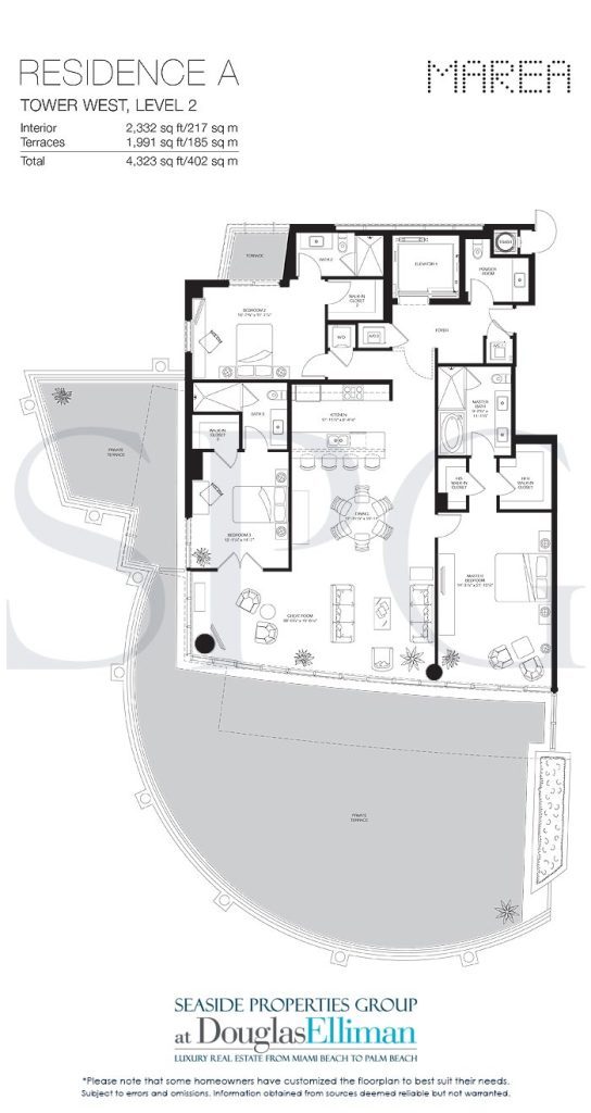 Residence A West Level 2 Floorplan for Marea South Beach, Luxury Seaside Condominiums in Miami Beach, Florida 33139