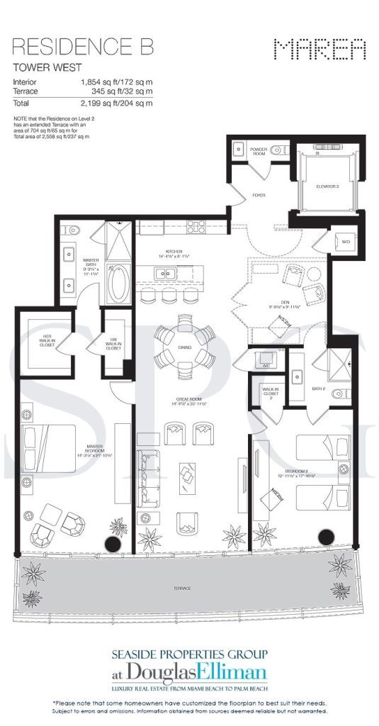 Residence B West Floorplan for Marea South Beach, Luxury Seaside Condominiums in Miami Beach, Florida 33139