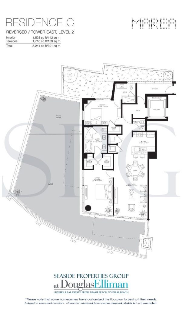 Residence C East Level 2 Floorplan for Marea South Beach, Luxury Seaside Condominiums in Miami Beach, Florida 33139