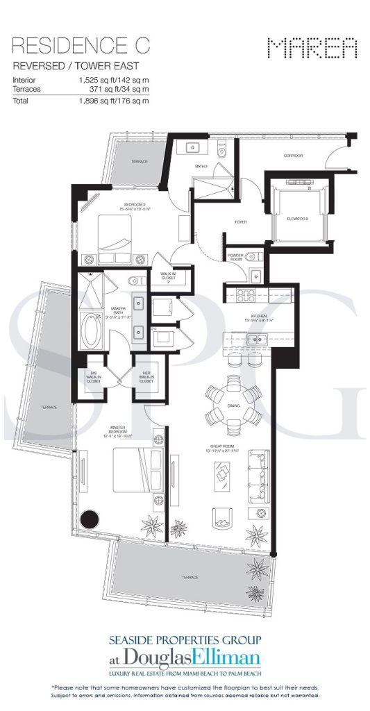Residence C East Floorplan for Marea South Beach, Luxury Seaside Condominiums in Miami Beach, Florida 33139