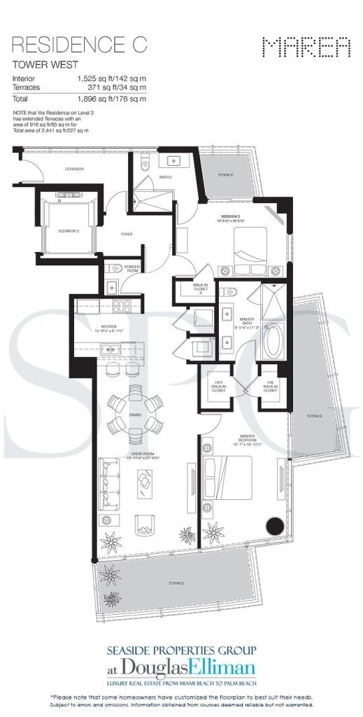 Residence C West Floorplan for Marea South Beach, Luxury Seaside Condominiums in Miami Beach, Florida 33139