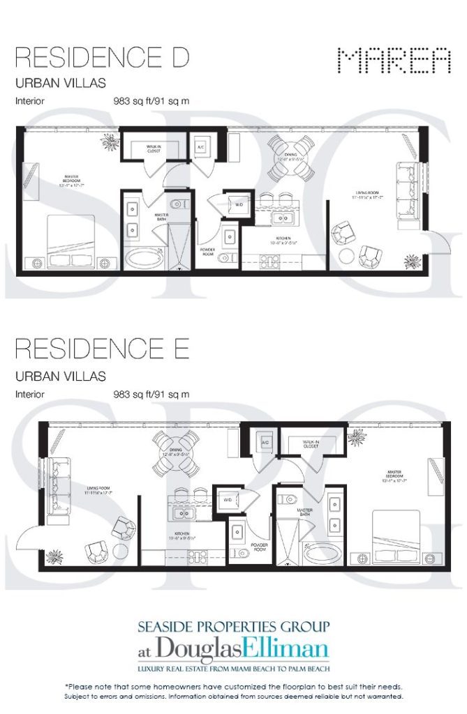Residence D and E Urban Villa Floorplan for Marea South Beach, Luxury Seaside Condominiums in Miami Beach, Florida 33139