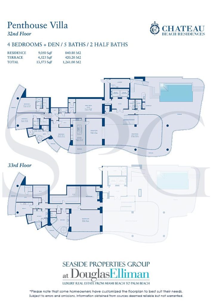 Penthouse Villa Floorplan for Chateau Beach Residences, Luxury Oceanfront Condominiums in Sunny Isles Beach, Florida 33160