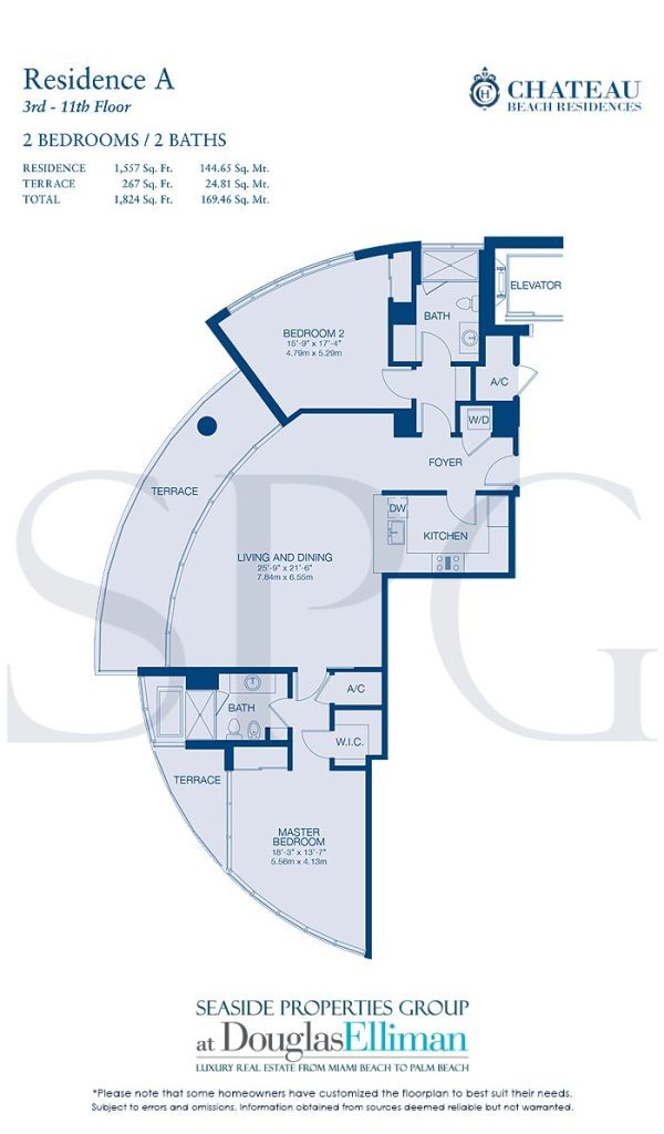 Residence A Floorplan for Chateau Beach Residences, Luxury Oceanfront Condominiums in Sunny Isles Beach, Florida 33160