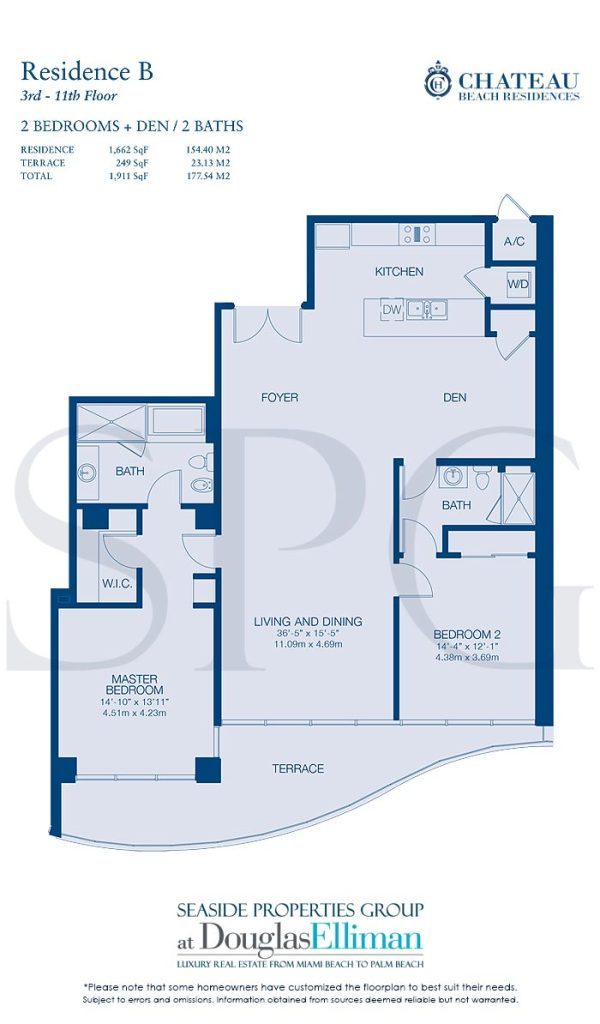 Residence B Floorplan for Chateau Beach Residences, Luxury Oceanfront Condominiums in Sunny Isles Beach, Florida 33160