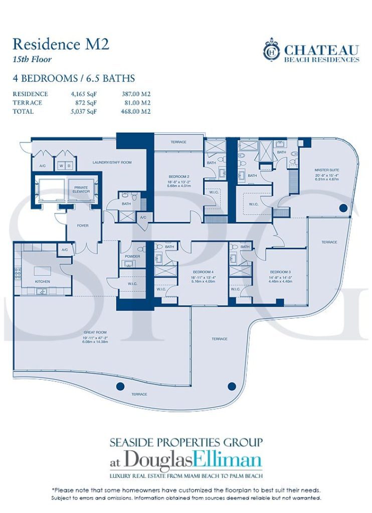 Residence M2 Floorplan for Chateau Beach Residences, Luxury Oceanfront Condominiums in Sunny Isles Beach, Florida 33160