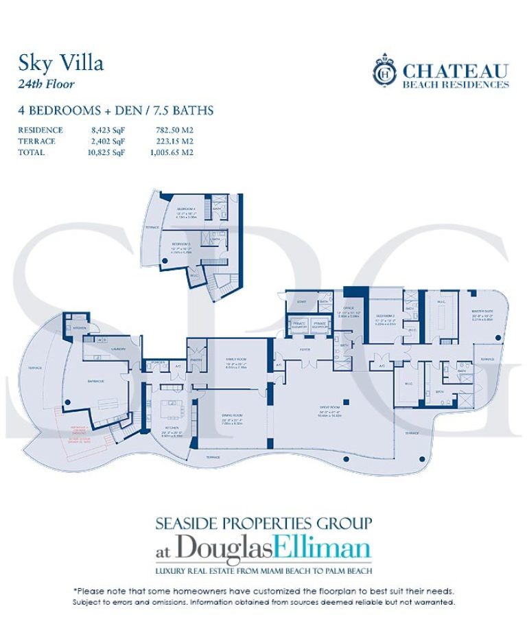 Sky Villa Floorplan for Chateau Beach Residences, Luxury Oceanfront Condominiums in Sunny Isles Beach, Florida 33160