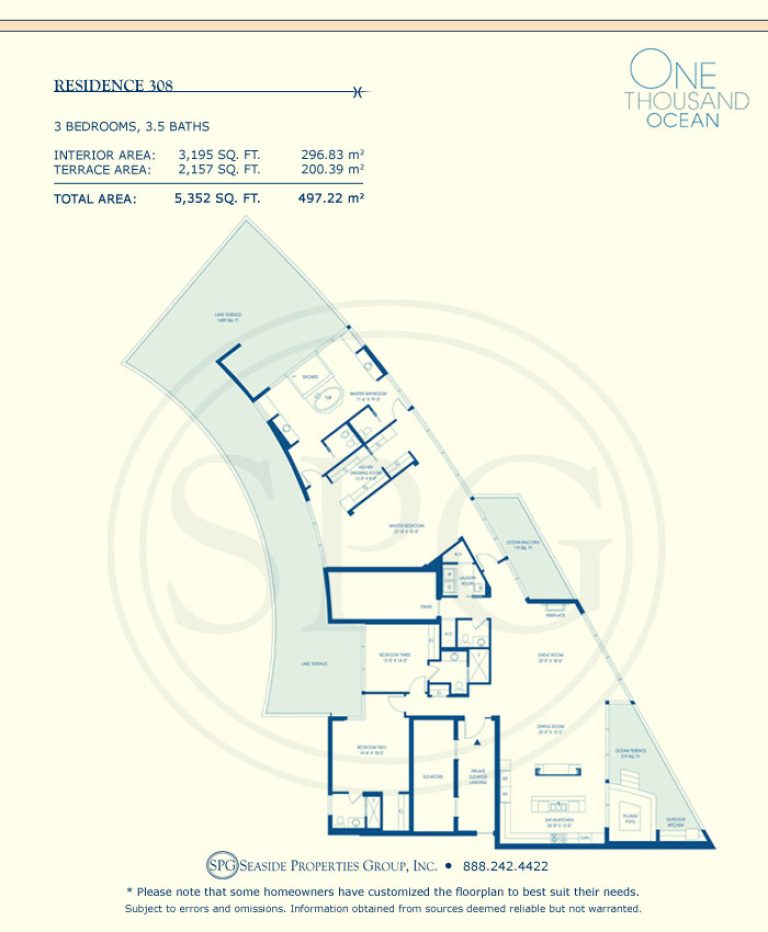 Residence 308 Floorplan at One Thousand Ocean, Luxury Waterfront Condo