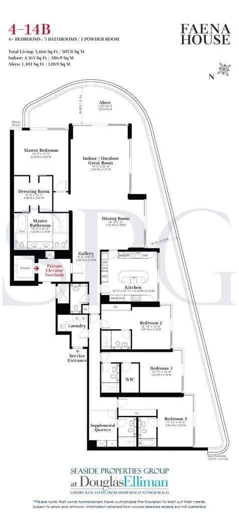 Residence 4-14B Floorplans for Faena House, Luxury Oceanfront Condominiums in Miami Beach, Florida 33140.
