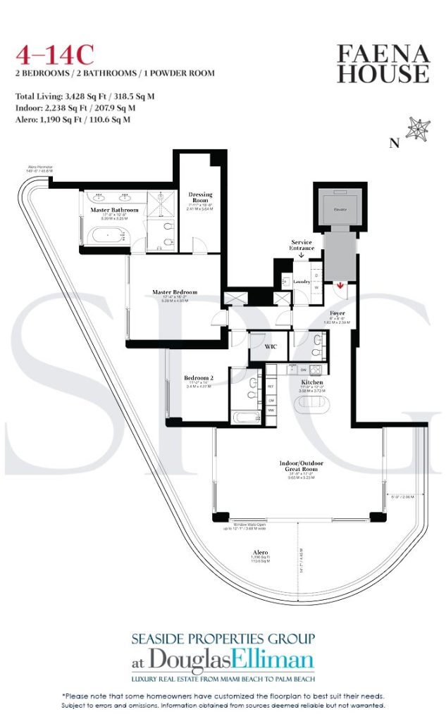 Residence 4-14C Floorplans for Faena House, Luxury Oceanfront Condominiums in Miami Beach, Florida 33140.