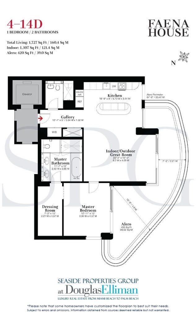 Residence 4-14D Floorplans for Faena House, Luxury Oceanfront Condominiums in Miami Beach, Florida 33140.