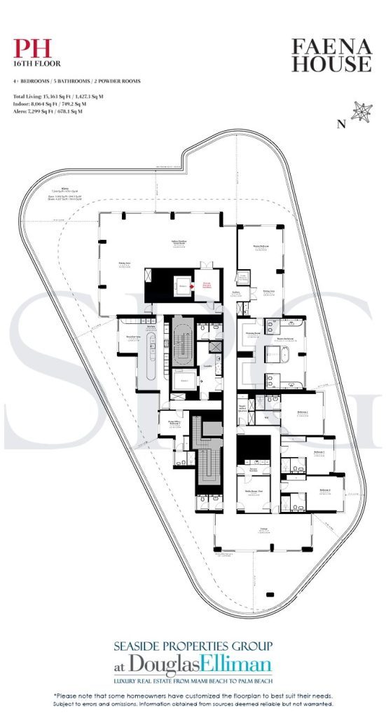 Penthouse Floorplans for Faena House, Luxury Oceanfront Condominiums in Miami Beach, Florida 33140.