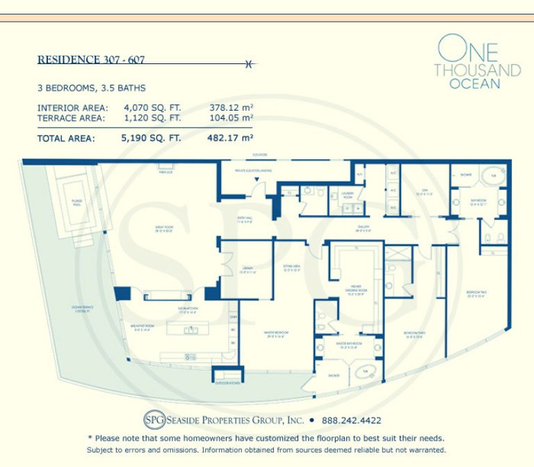 Residence 307-607 Floorplan at One Thousand Ocean, Luxury Waterfront Condo