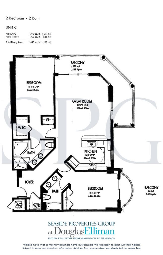Floorplan Model C for The Vue, Luxury Seaside Condominiums in Fort Lauderdale, Florida 33305