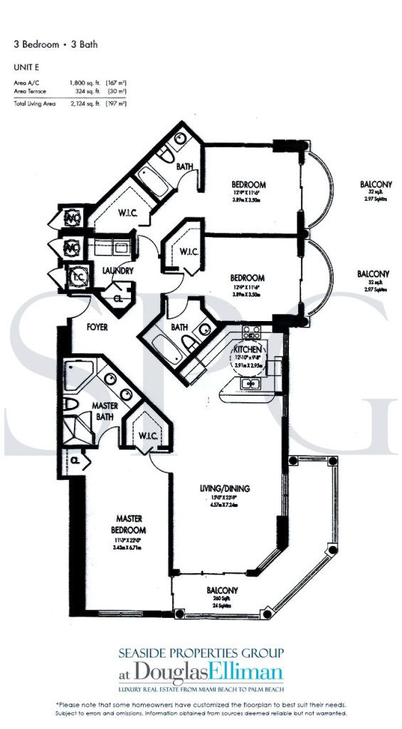 Floorplan Model E for The Vue, Luxury Seaside Condominiums in Fort Lauderdale, Florida 33305