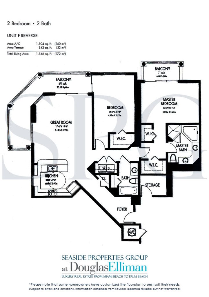 Floorplan Model F-Reverse for The Vue, Luxury Seaside Condominiums in Fort Lauderdale, Florida 33305