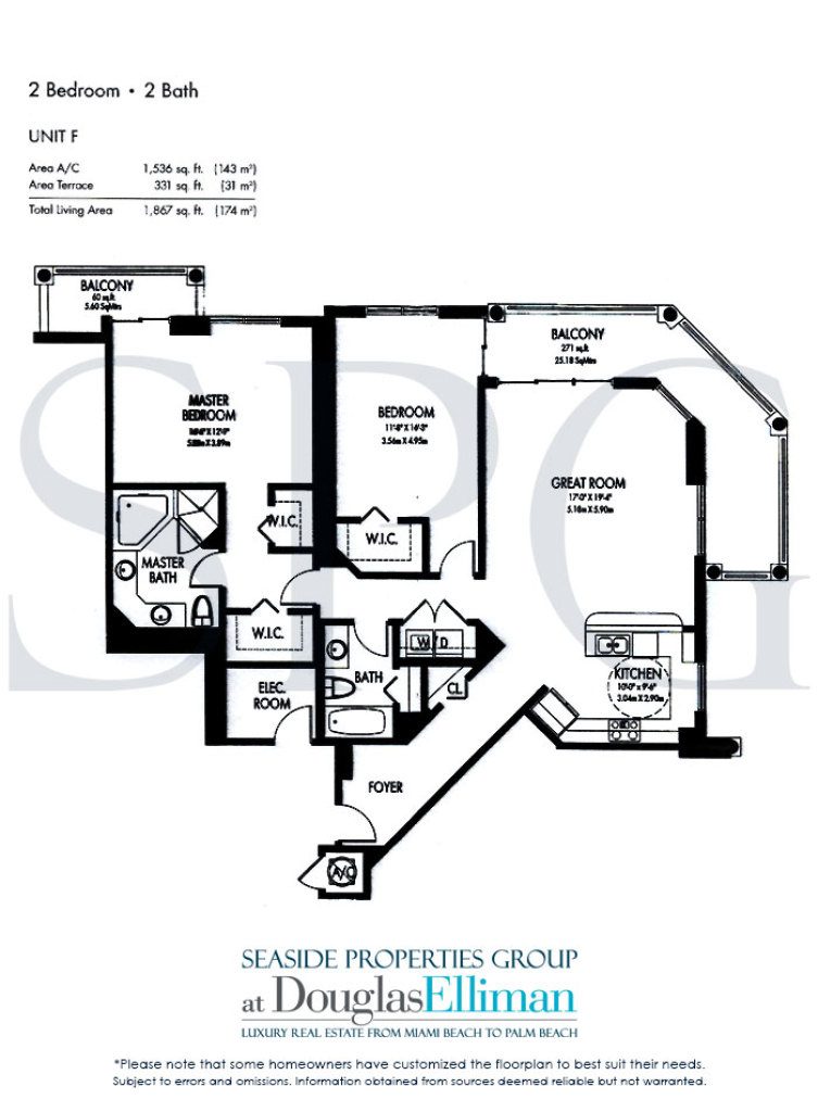 Floorplan Model F for The Vue, Luxury Seaside Condominiums in Fort Lauderdale, Florida 33305