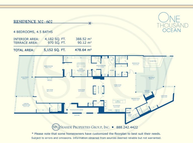 Residence 302-602 Floorplan at One Thousand Ocean, Luxury Waterfront Condo