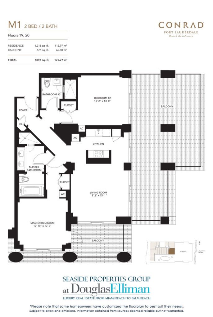 Unit M1 Floorplan for Conrad, Luxury Oceanfront Condominiums Located at 551 North Fort Lauderdale Beach Boulevard, Fort Lauderdale, Florida 33304