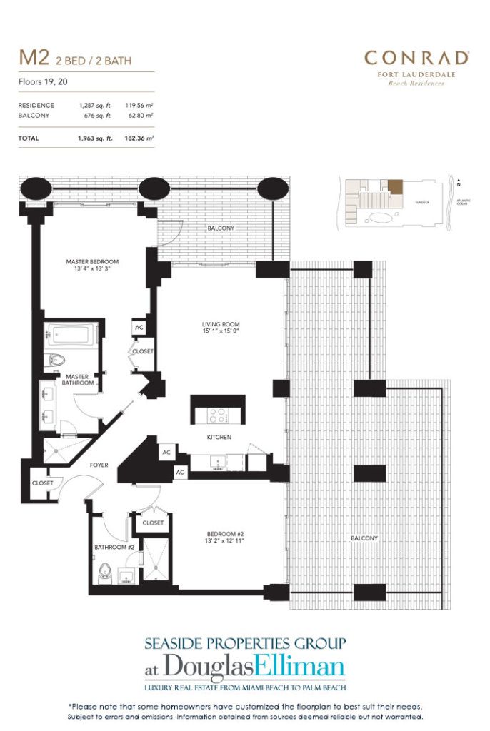 Unit M2 Floorplan for Conrad, Luxury Oceanfront Condominiums Located at 551 North Fort Lauderdale Beach Boulevard, Fort Lauderdale, Florida 33304