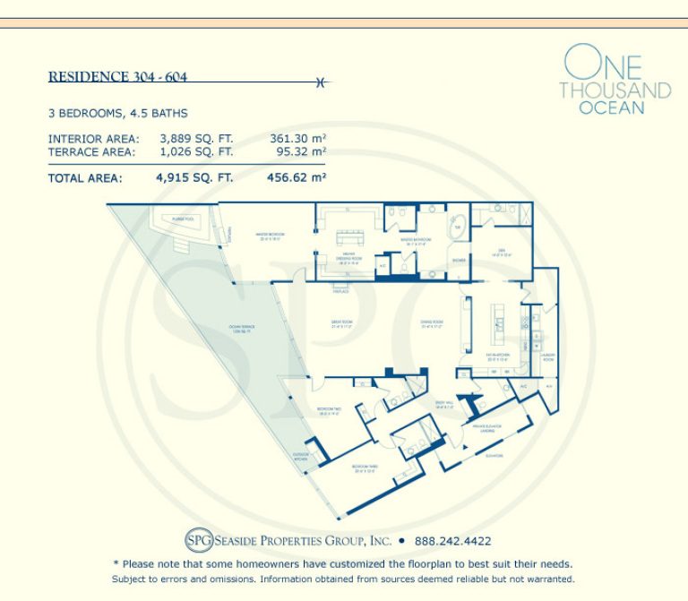 Residence 304-604 Floorplan at One Thousand Ocean, Luxury Waterfront Condo