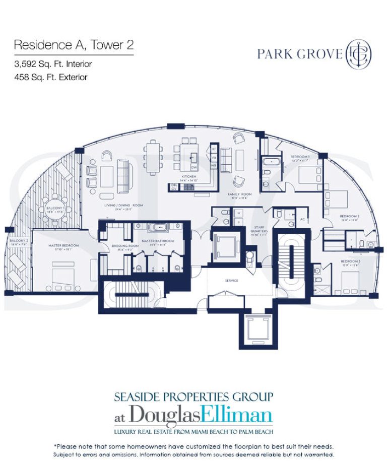 Residence A Floorplan at Park Grove, Luxury Waterfront Condominiums Located at 2701 South Bayshore Drive, Miami, Florida 33133