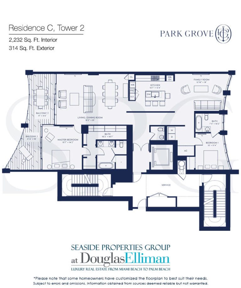 Residence C Floorplan at Park Grove, Luxury Waterfront Condominiums Located at 2701 South Bayshore Drive, Miami, Florida 33133