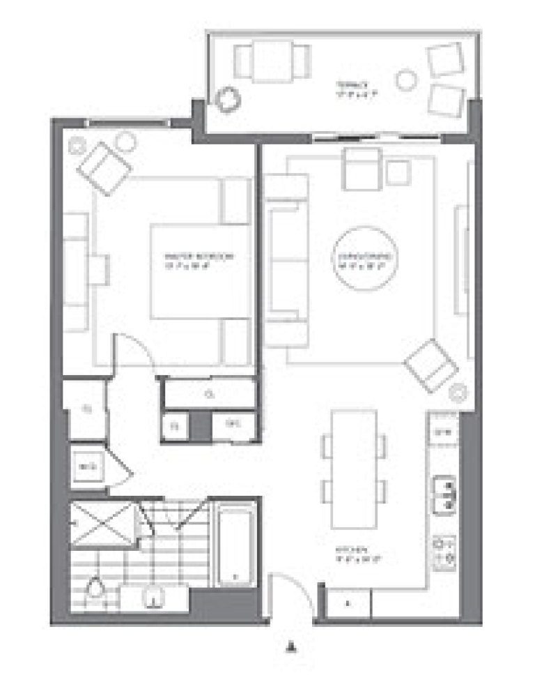 Click to View the 1 Bedroom Model E Floorplan