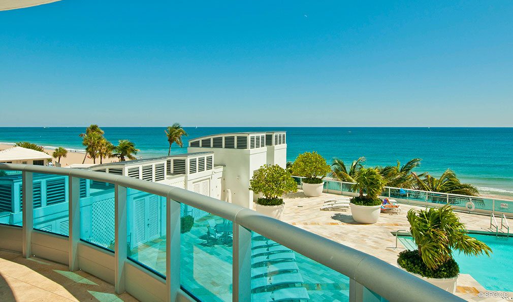 Pool Deck and Ocean Views at Aquazul, Luxury Oceanfront Condominiums Located at 1600 South Ocean Boulevard, Lauderdale-by-the-Sea, FL 33062