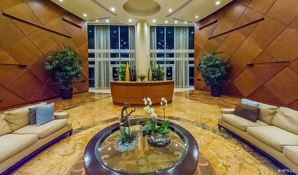 Elegant Lobby at Aquazul, Luxury Oceanfront Condominiums Located at 1600 South Ocean Boulevard, Lauderdale-by-the-Sea, FL 33062