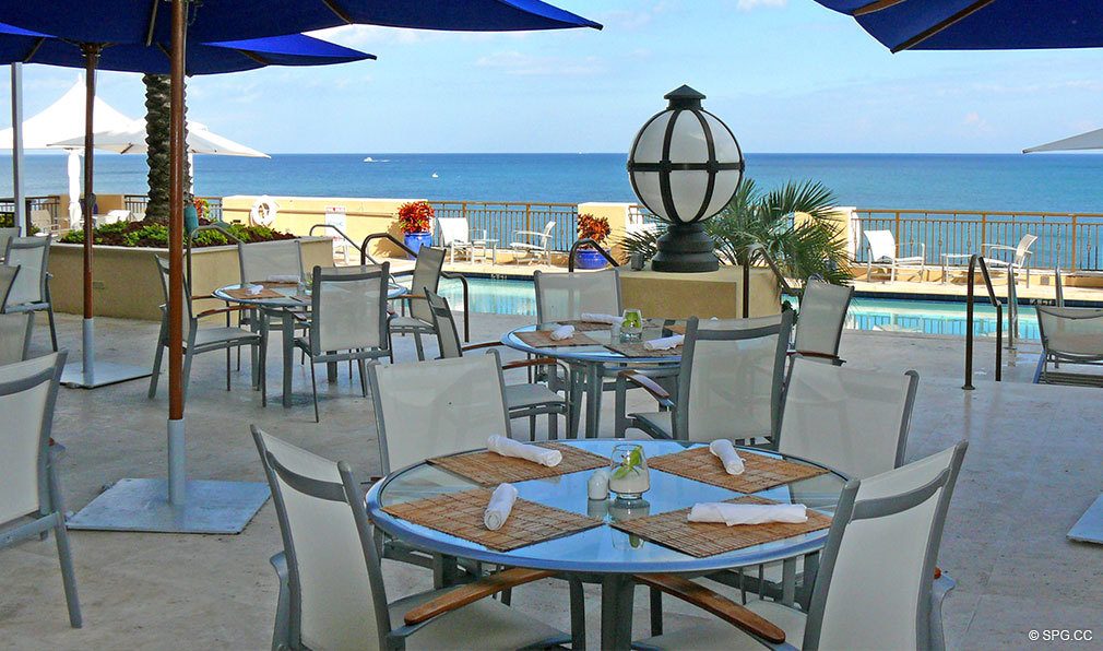 Poolside Dining at The Atlantic, Luxury Oceanfront Condominiums Located at 601 North Fort Lauderdale Beach Blvd, FL 33304