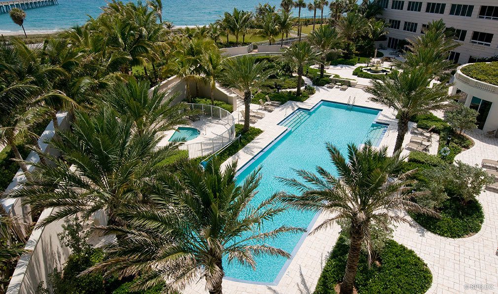 Beautiful Pool at Bellaria, Luxury Oceanfront Condominiums Located at 3000 South Ocean Blvd, Palm Beach, FL 33480