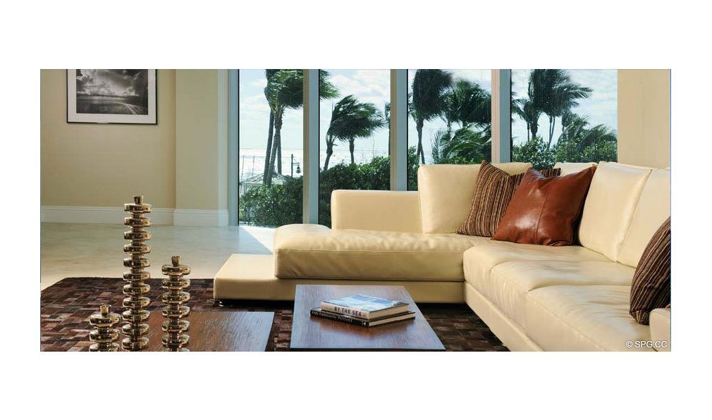 Living Room at Coconut Grove Residences, Luxury Oceanfront Condominiums Located at 1200 Holiday Dr, Fort Lauderdale, FL 33316