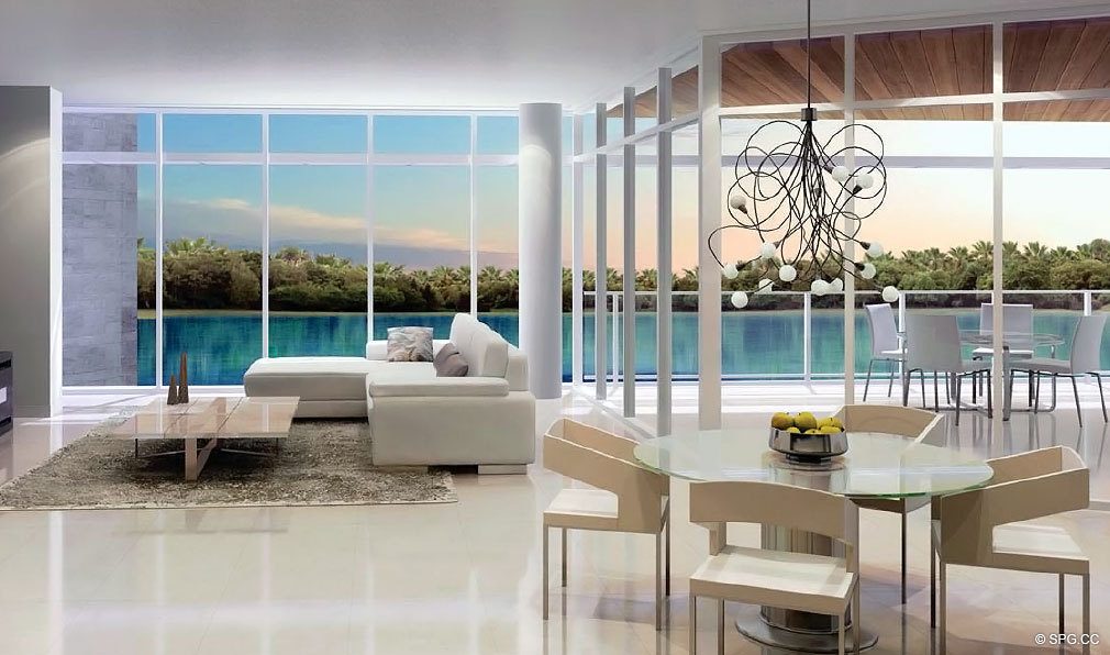 Open Living Area at Adagio on the Bay, Luxury Waterfront Condominiums Located at 1110 Seminole Drive, Fort Lauderdale, FL 33304