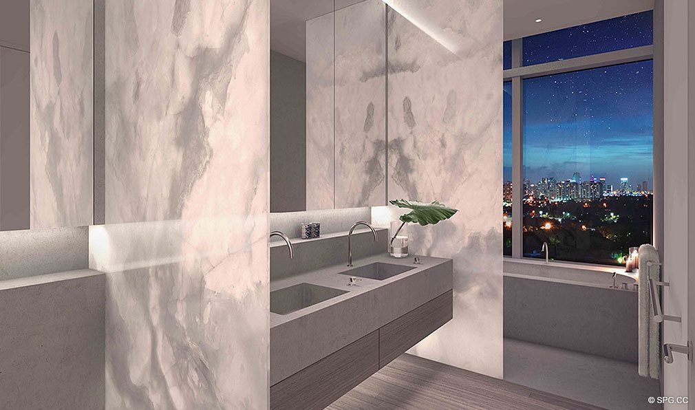 Bathroom at Edition, Luxury Oceanfront Condominiums Located at 2901 Collins Ave, Miami Beach, FL 33140